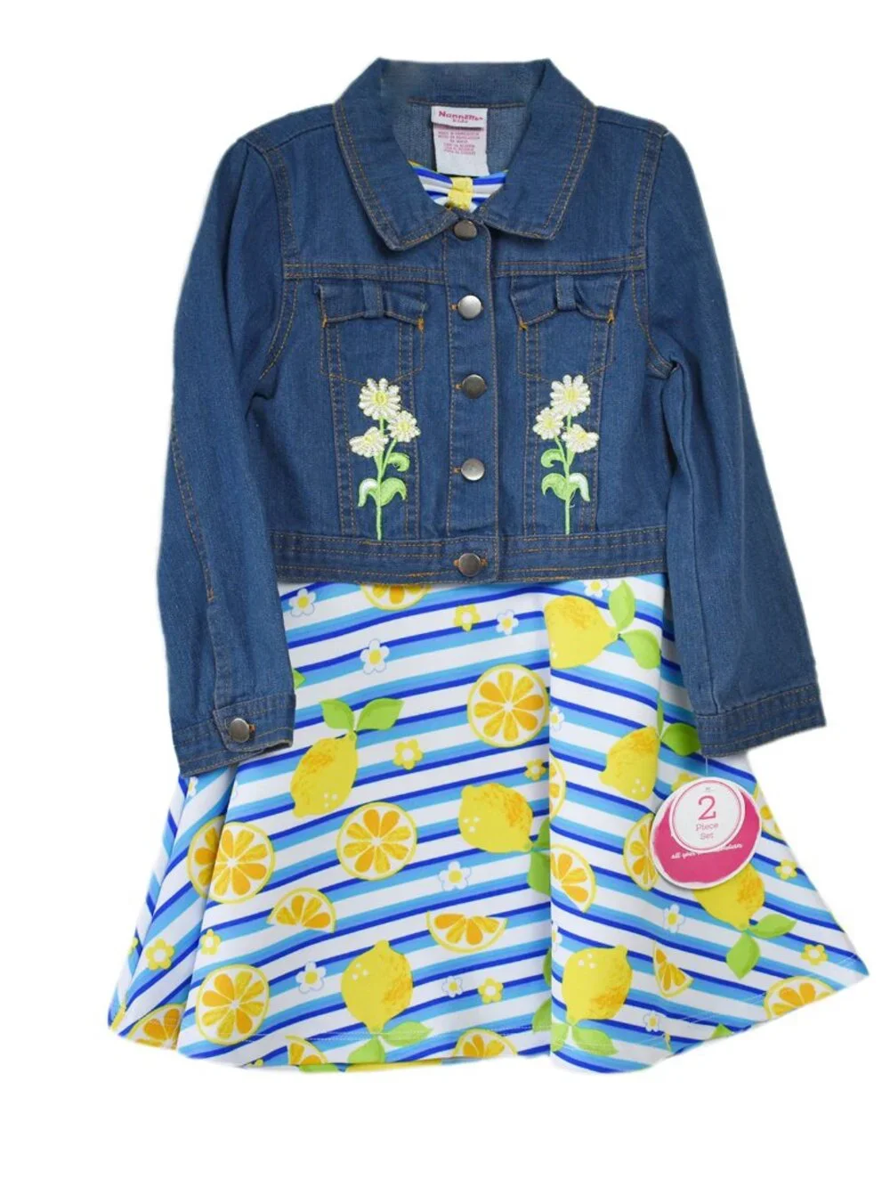 Nannette Kids Girls 2-Piece Outfit Denim Jacket A-Line Swing Dress Size 6 NEW